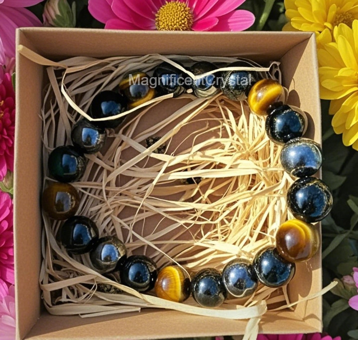 Hematite Obsidian Tiger’s Eye Triple Protection 8MM Women Bracelet Energy Gift