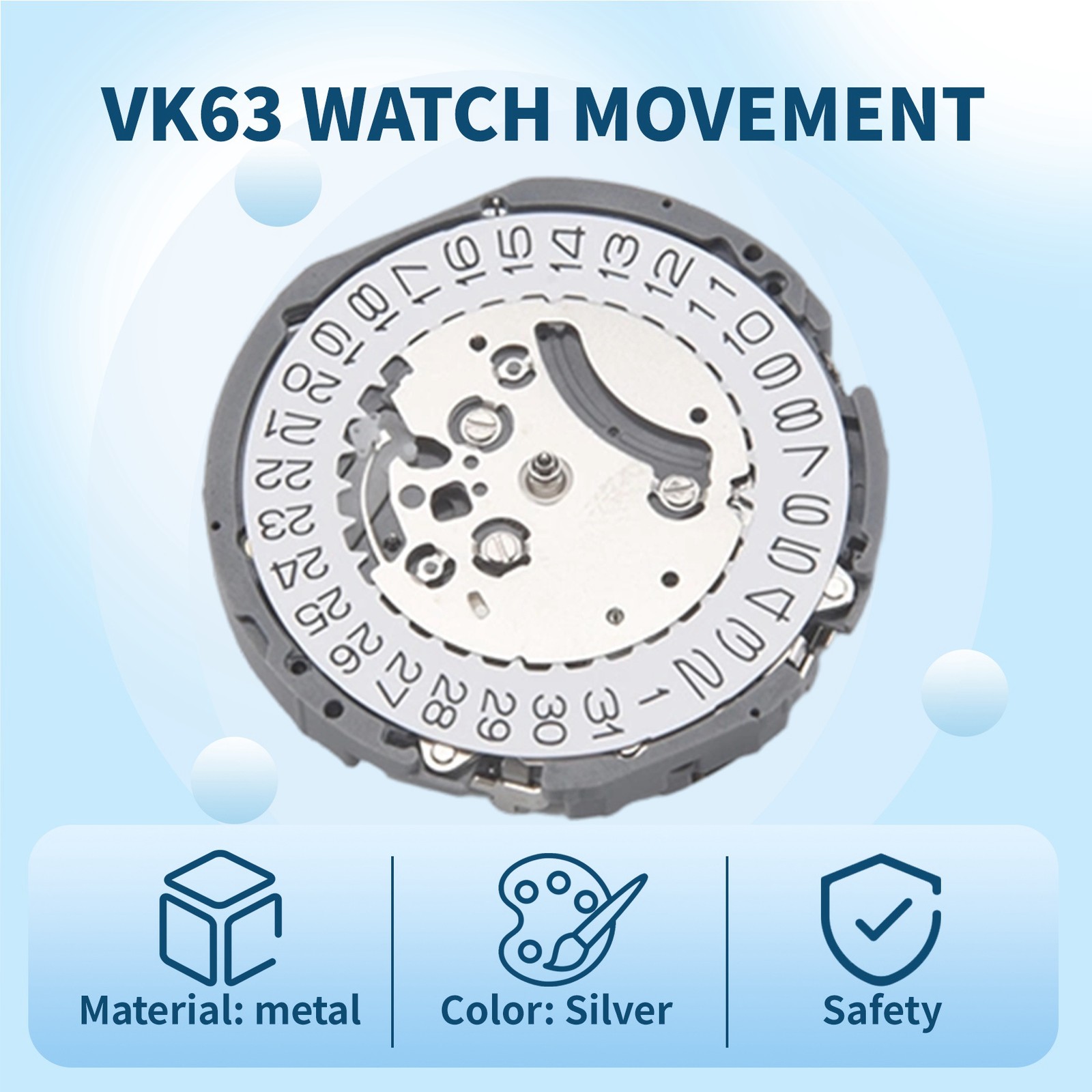 VK63 Quartz Watch Movement Date 3 O’Clock Chronograph Watch Movement with4827
