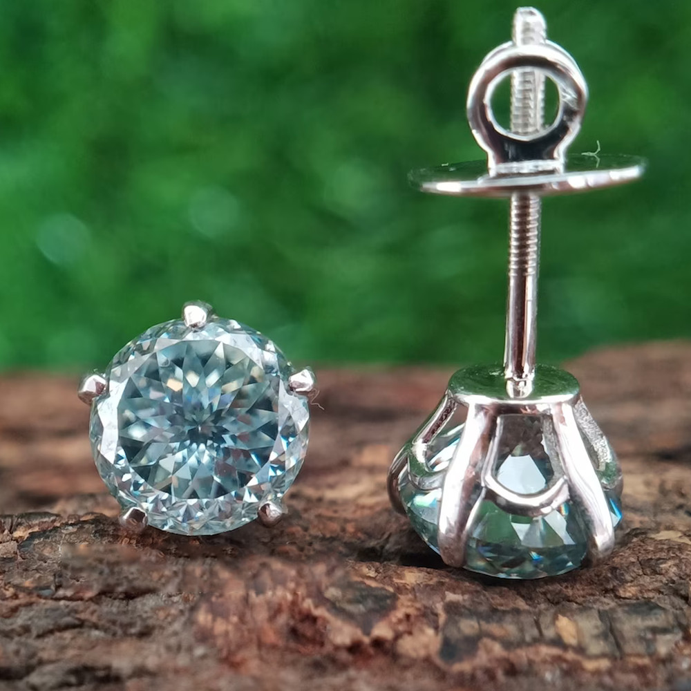 4.00 TCW Round Cut Blue Portuguese Moissanite Earring 14k White Gold Plated