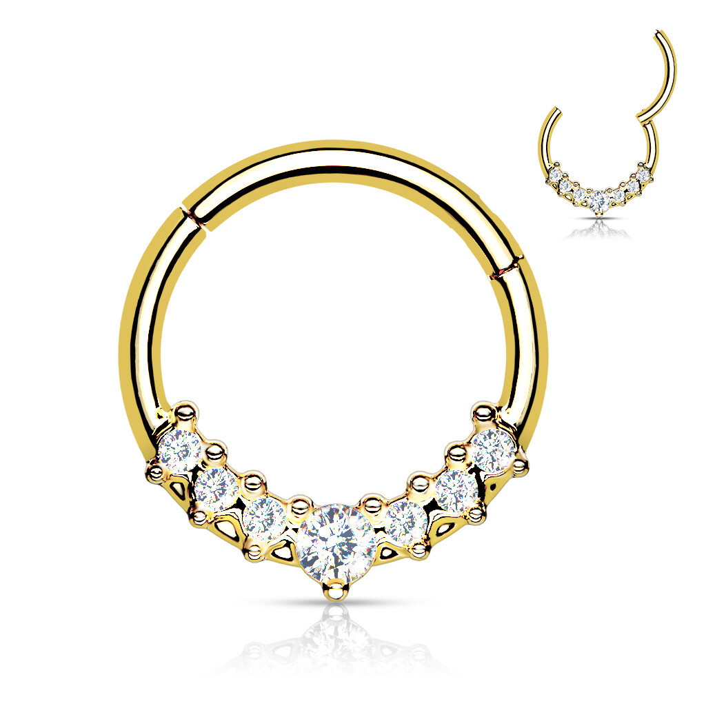 All Surgical Steel Precision Hinged Nose Septum Hoop Rings With Lined CZ Fan