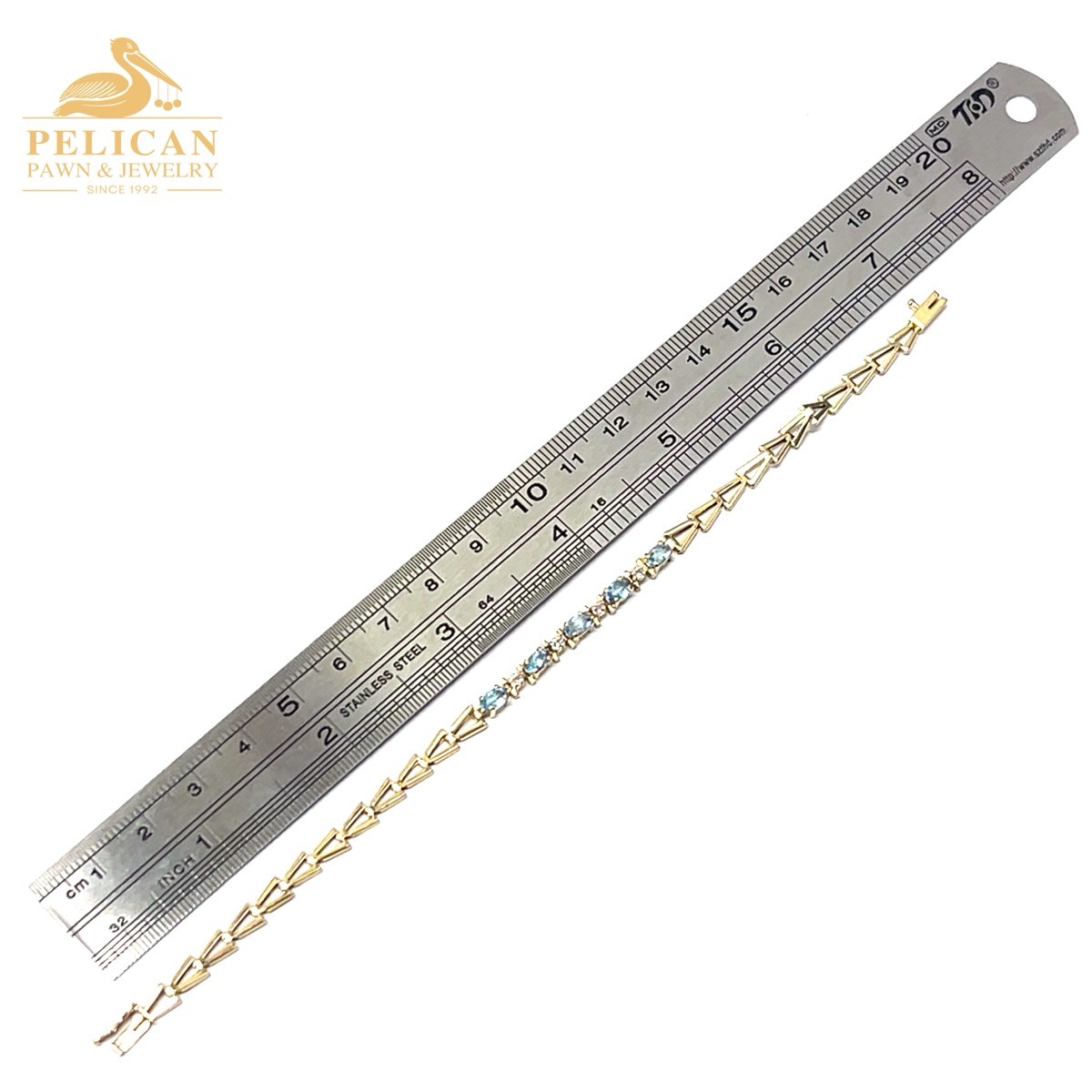 7.2″ Women’s 10KT Gold Diamond & Aquamarine Bracelet, .012CTW (se-jl (PPJ056466)