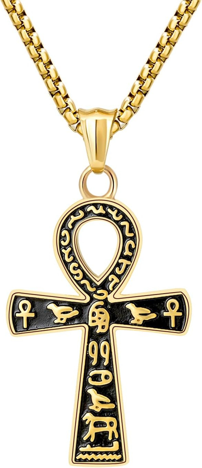 Ankh Cross Pendant Necklace Ancient Egyptian Key of Life Jewelry Men Women 24″