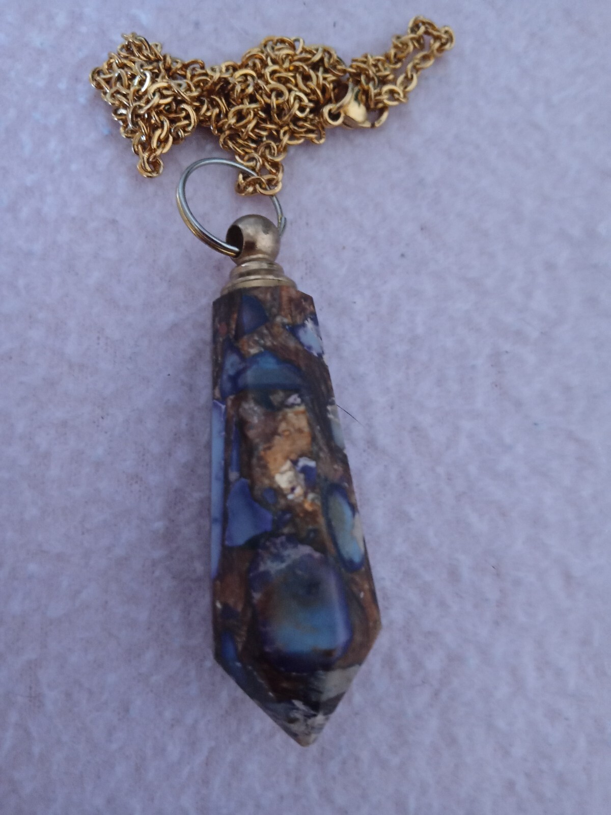 Multicolored Natural Stone Perfume Flask Pendant with 18 inch chain