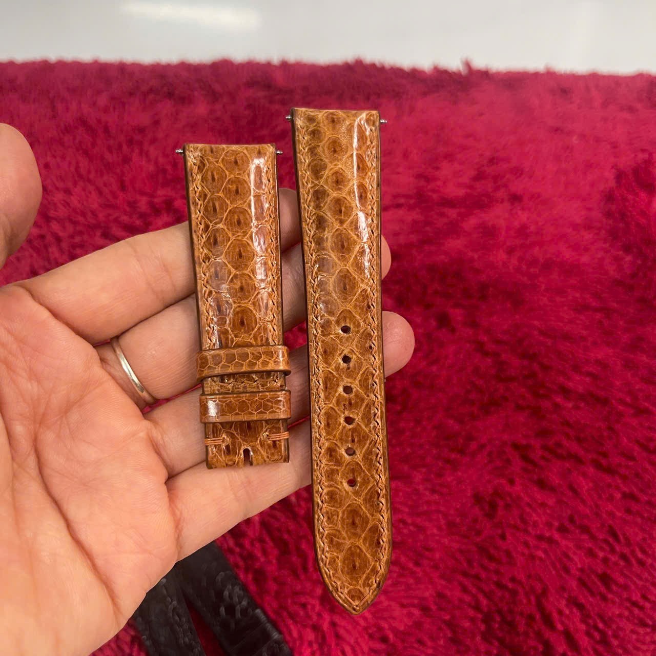 22mm/18mm BROWN Genuine Snake Leather Skin Watch Wrist Strap Band Buckle