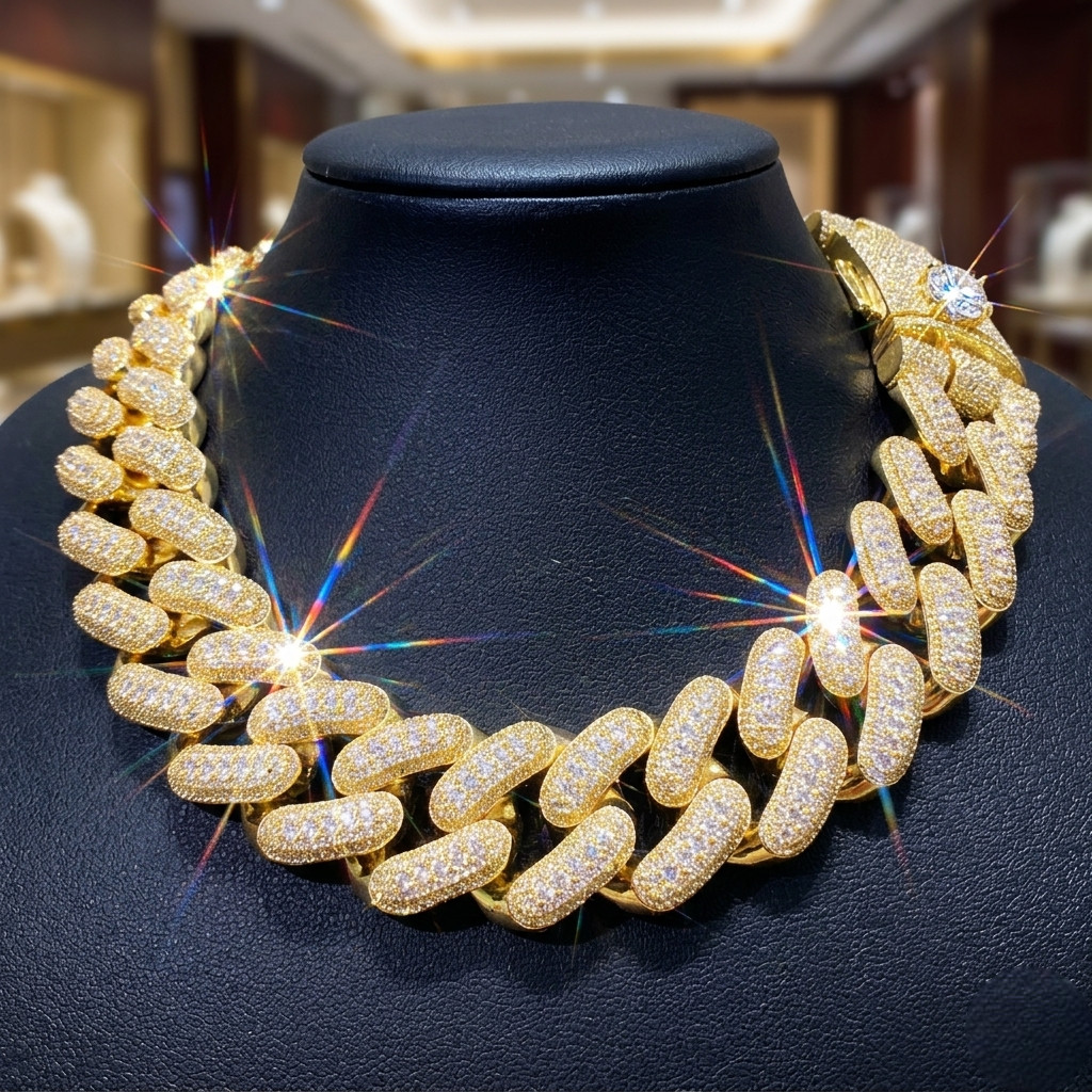 5AAA+ CZ Ice Out Hop Hip Bling Miami Cuban Chain 14k Real Gold Plated 32MM