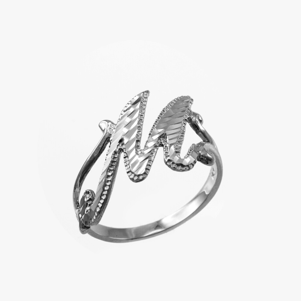 Elegant Sterling Silver Sparkle-Cut Cursive Letter Initial Script Ring for Women