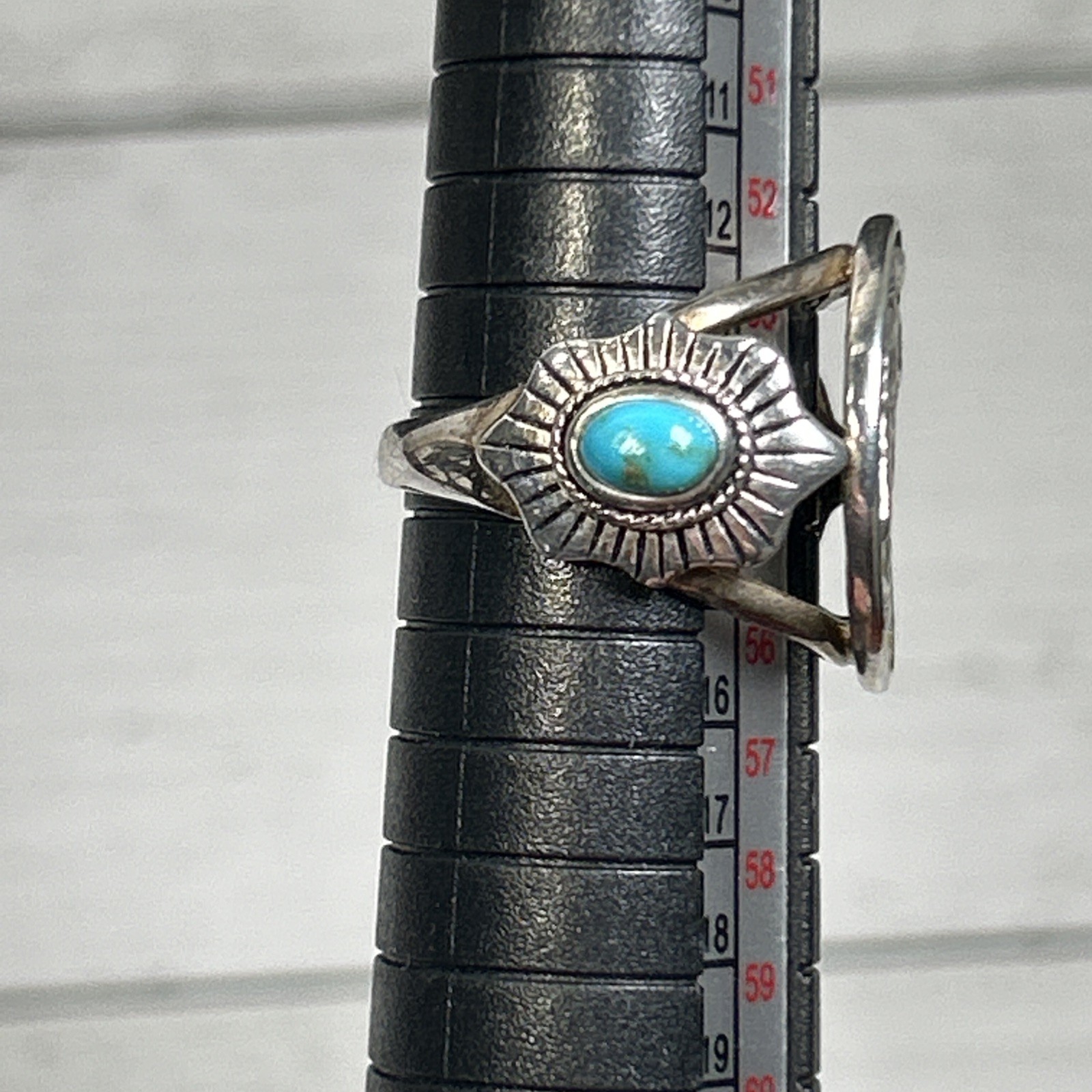 Vintage Silver 925 Navajo 1937 Indian Head Nickle Turquoise Ring Signed BBJ Sz 7