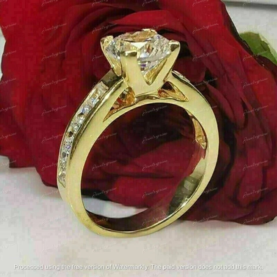 3Ct Round Cut Diamond Lab-Created Engagement Wedding Ring 14k Yellow Gold Plated