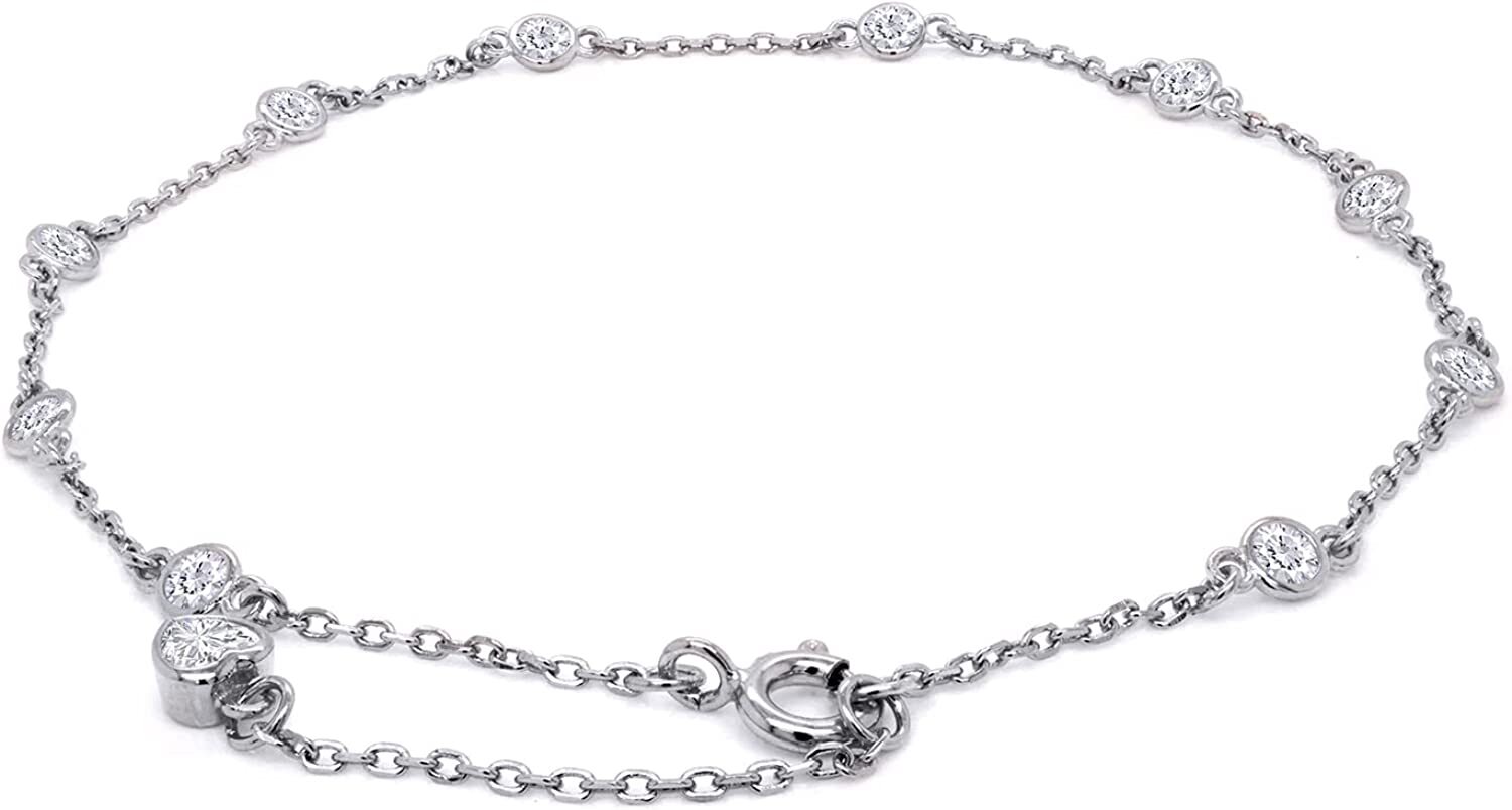 1ct 3MM Moissanite Bezel Set Single Piece Station Anklet Ankle Bracelet Silver