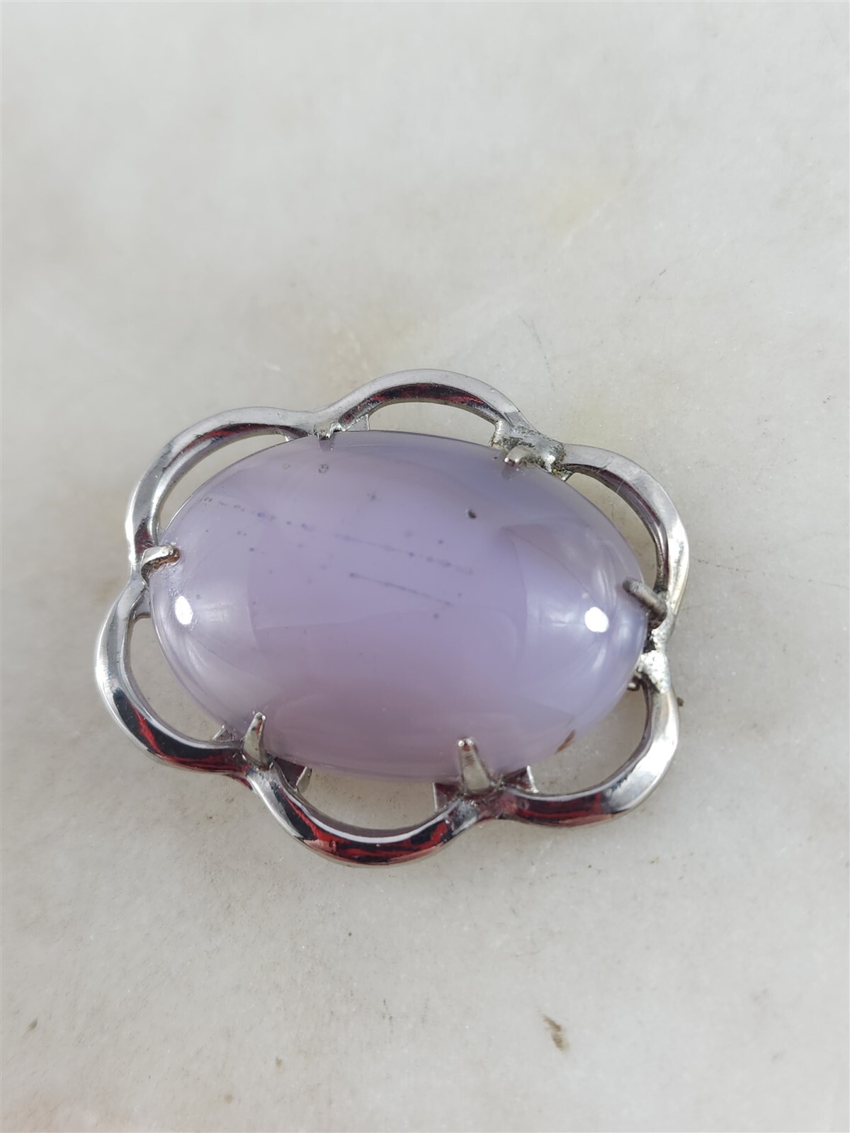 JJJ Vintage Sterling Silver 29mm Lavender Purple Agate Flower Brooch Pin 8 Grams