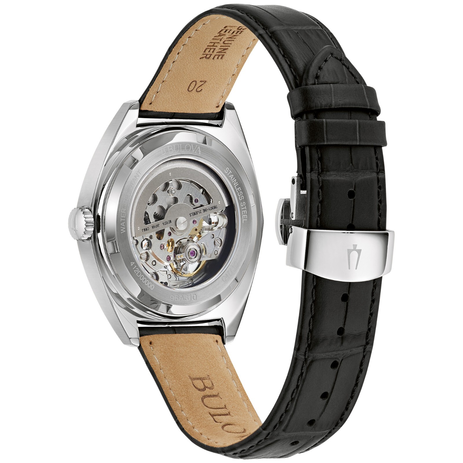 Bulova Men’s Classic Automatic Full Skeleton Black Leather Watch 41 MM 96A310
