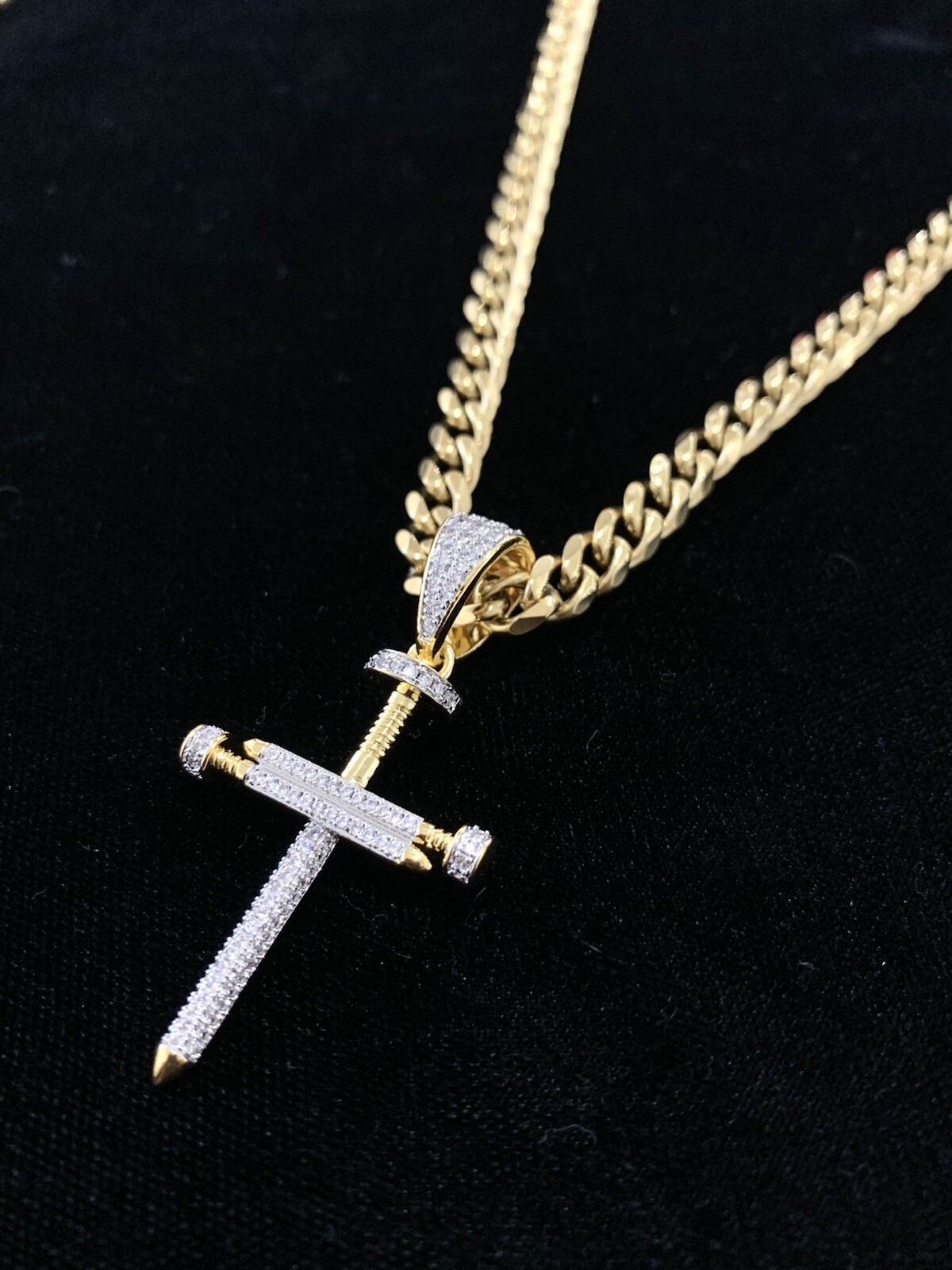 Real 18K Gold Lab Diamonds CROSS Pendant Chain Necklace *LIFETIME WARRANTY*
