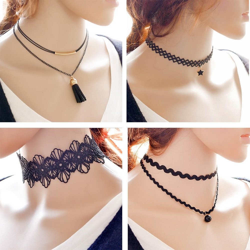 Trasfit 10 Pieces Lace Choker Necklace for Women Girls, Black Classic Velvet …