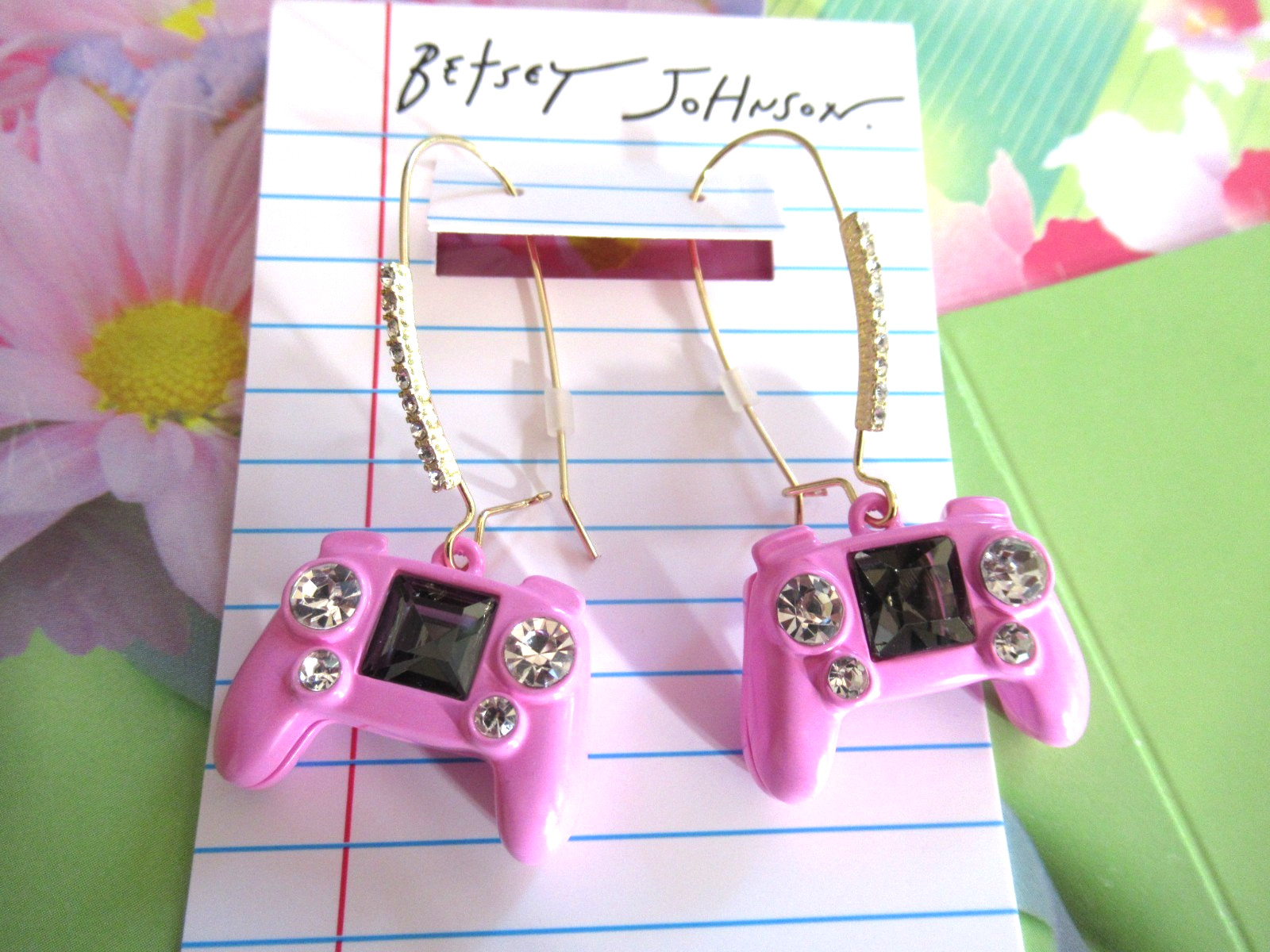 Betsey Johnson Authentic Pink Enamel Game Controller Sherperd Earring NWT