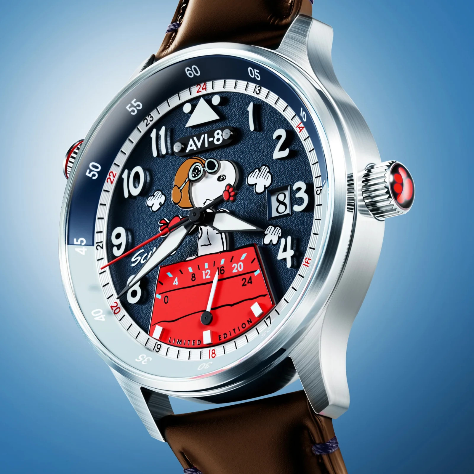 AVI-8 Snoopy Peanuts Flying Ace Azure Aviator McKellar Dual Time Limited 530
