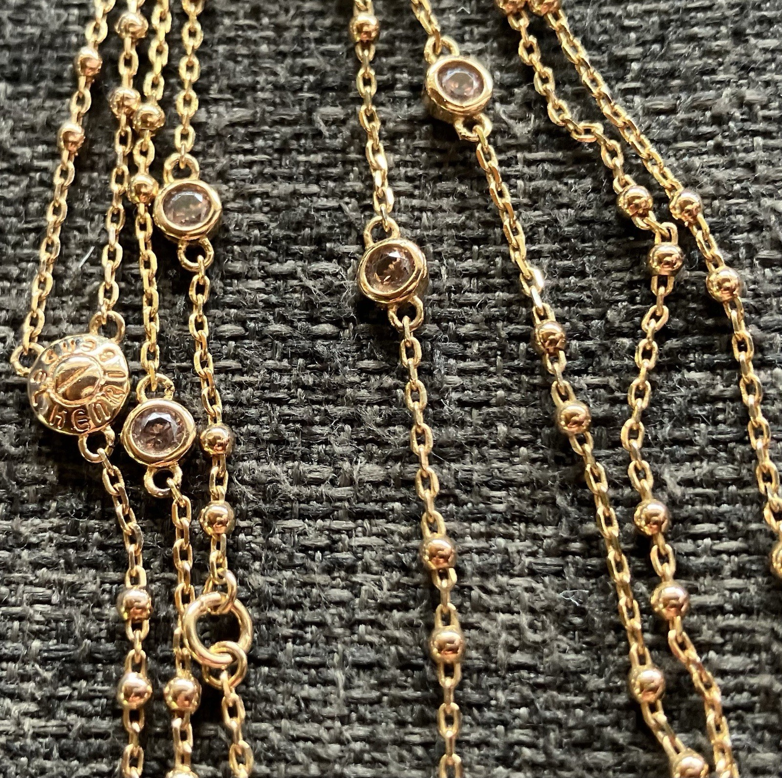 Henri Bendel Necklace Dainty Gold Toned 17inch Chain Pink Rhinestones Signed