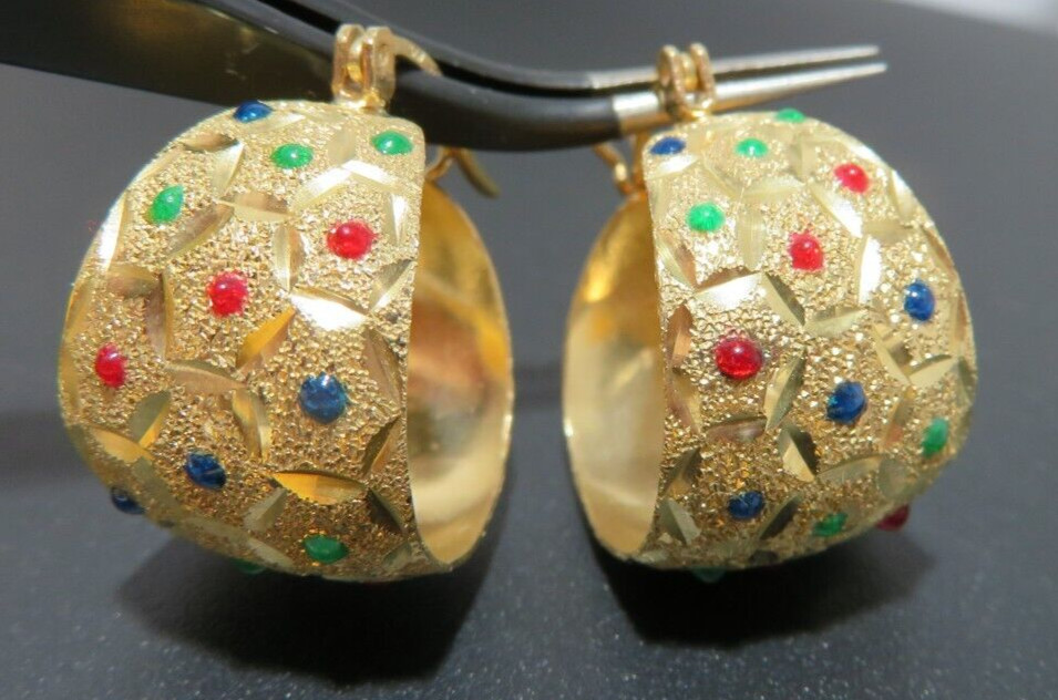 14K YG MULTI-COLOR ENAMEL HOOP EARRINGS 4.40 grams (G132597-16)