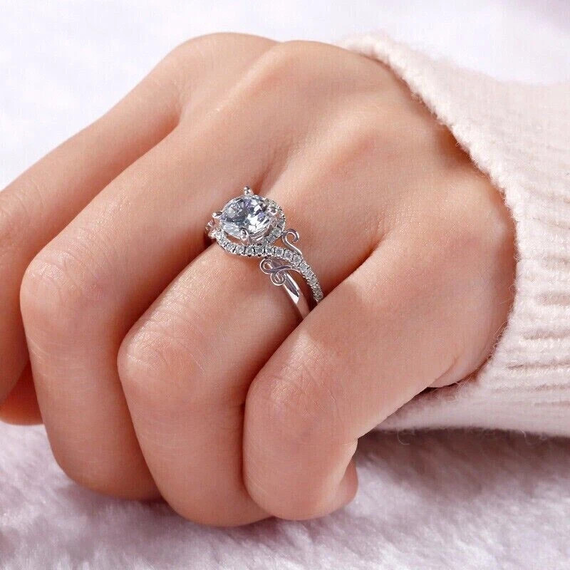 2.00Ct Lab Created Diamond Round Cut Inspire Ring 14K White Gold Plated Silver
