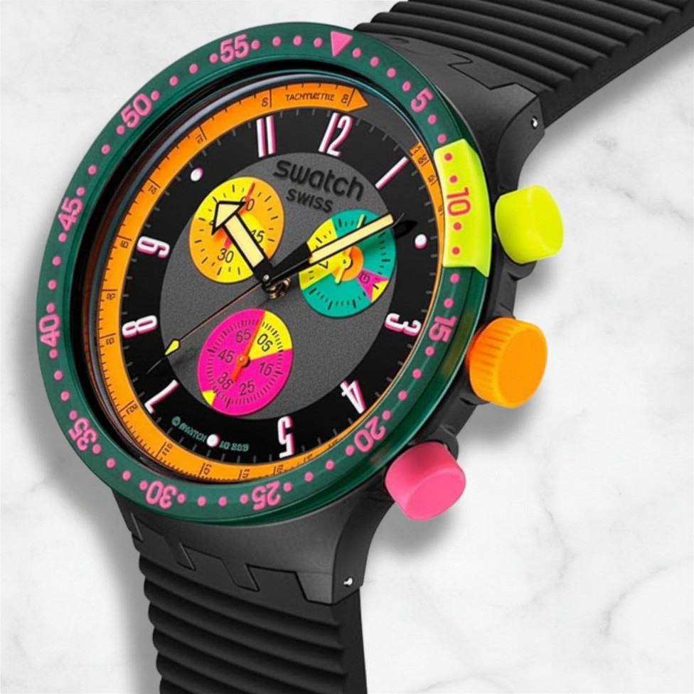 Swatch Big Bold Unisex Watch Casual Plastic Transparent Waterproof Neon Seppia