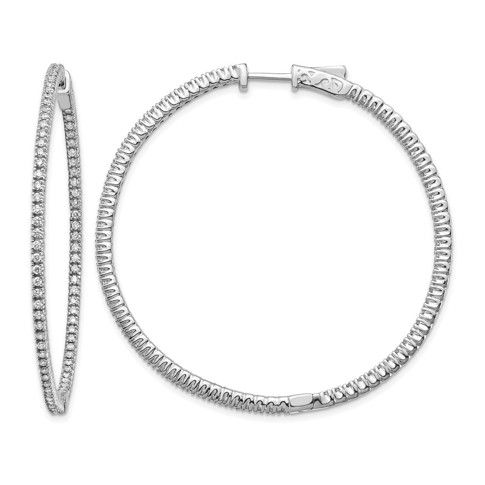 14k White Gold 1 1/4 Ct Round Lab Grown Diamond In and Out Hoop Earrings 10.23gm