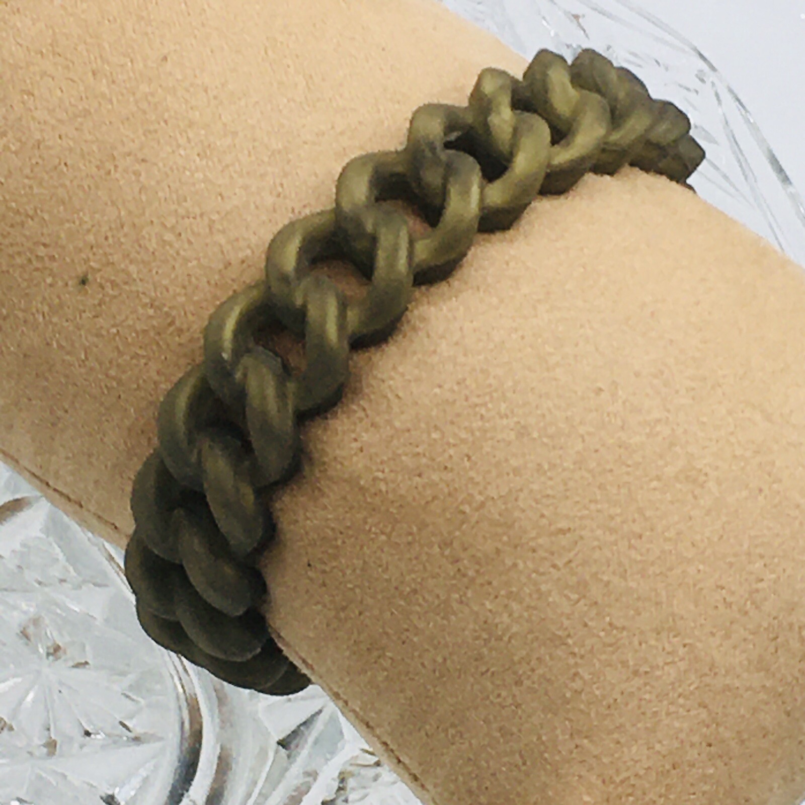 Rustic Cuff Gold Tone Logo Madison Green Silicone Stretch Toggle Bracelet