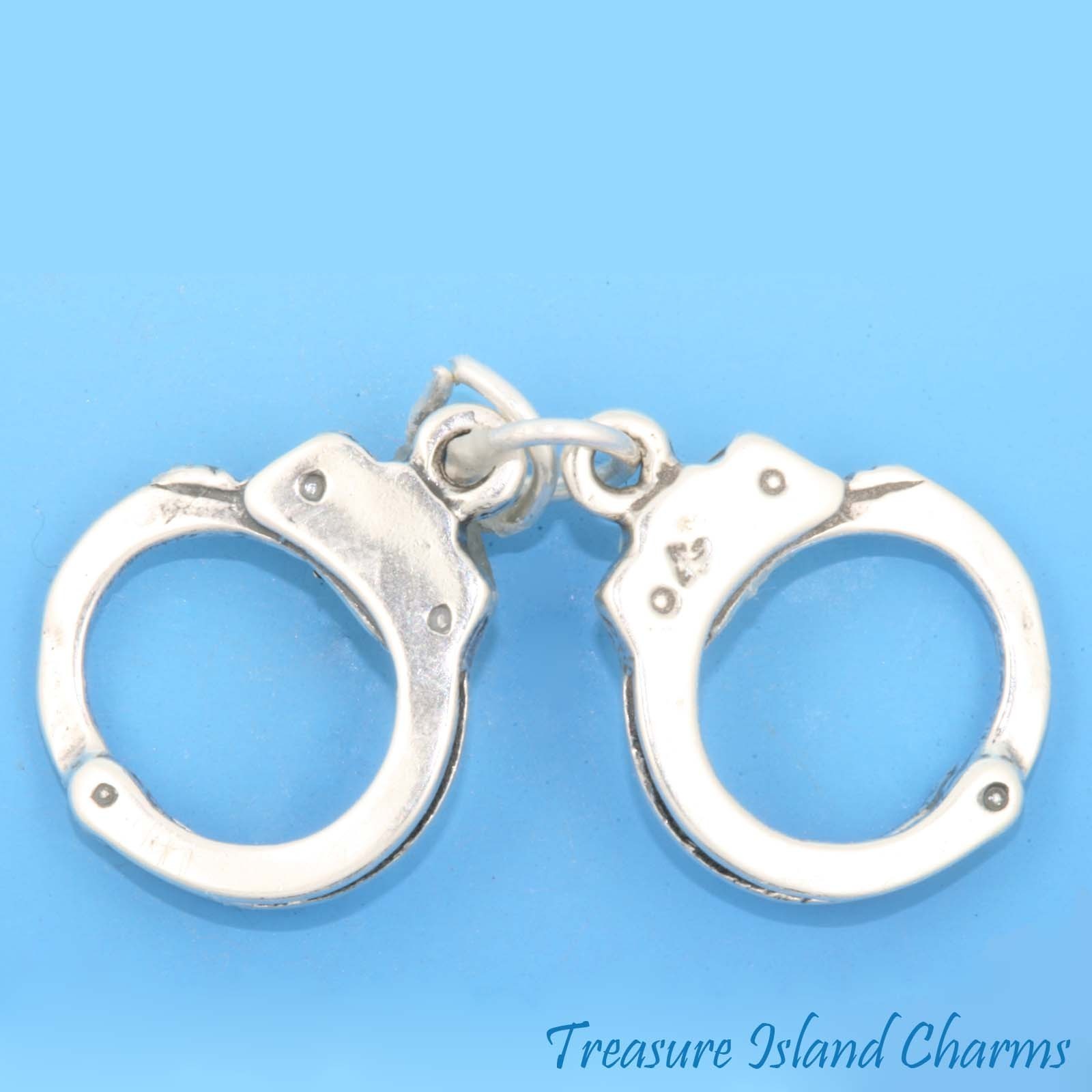 Police Handcuffs 3D 925 Solid Sterling Silver Charm Hand Cuffs MADE IN USA