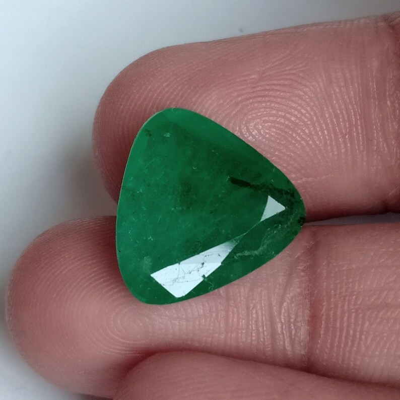 Emerald Trillion Cut Earth Mined Zambian Green Loose Gemstone 7.35 Ct