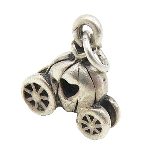 925 Sterling Silver Vintage Petite Love Heart Pumpkin Carriage Pendant PT6693