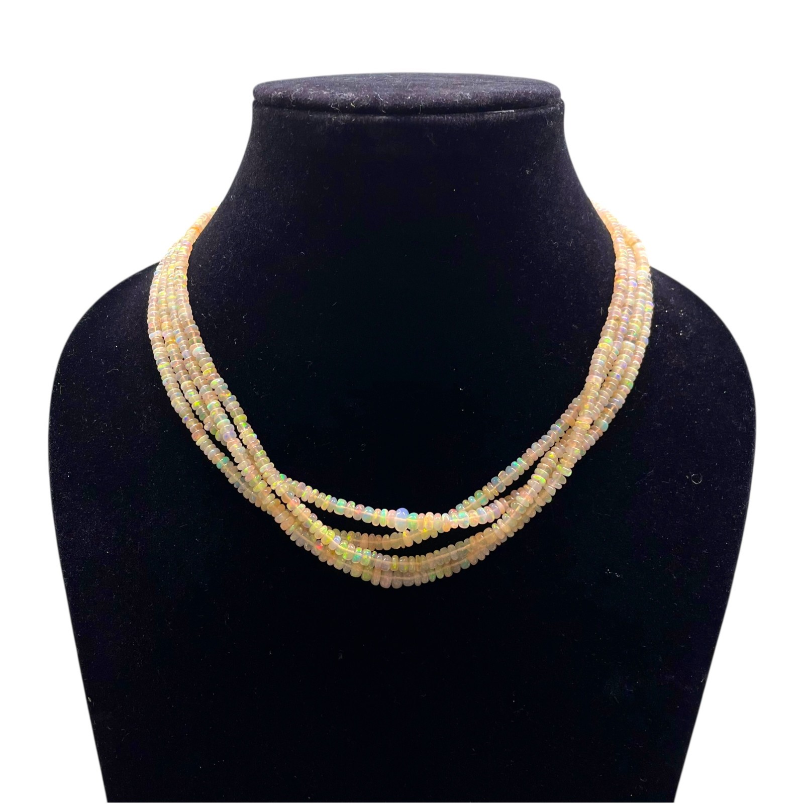 18 Inch Natural Ethiopian Opal Beads Necklace Flashy Cabochon Gems 925 Clasp