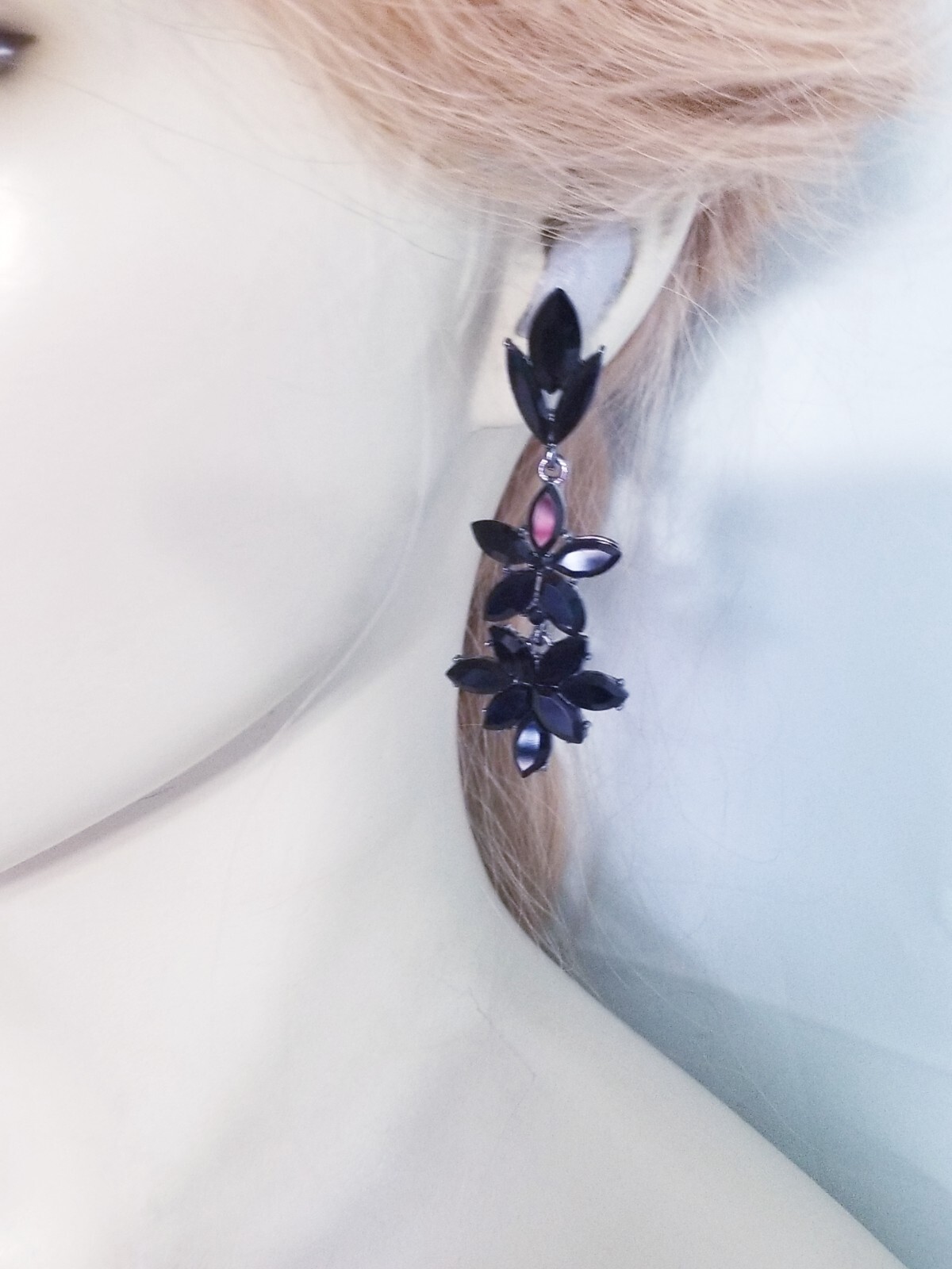 Bridesmaid Drop Dangle Chandelier Earrings 2.8 in Black Rhinestone Pageant Prom