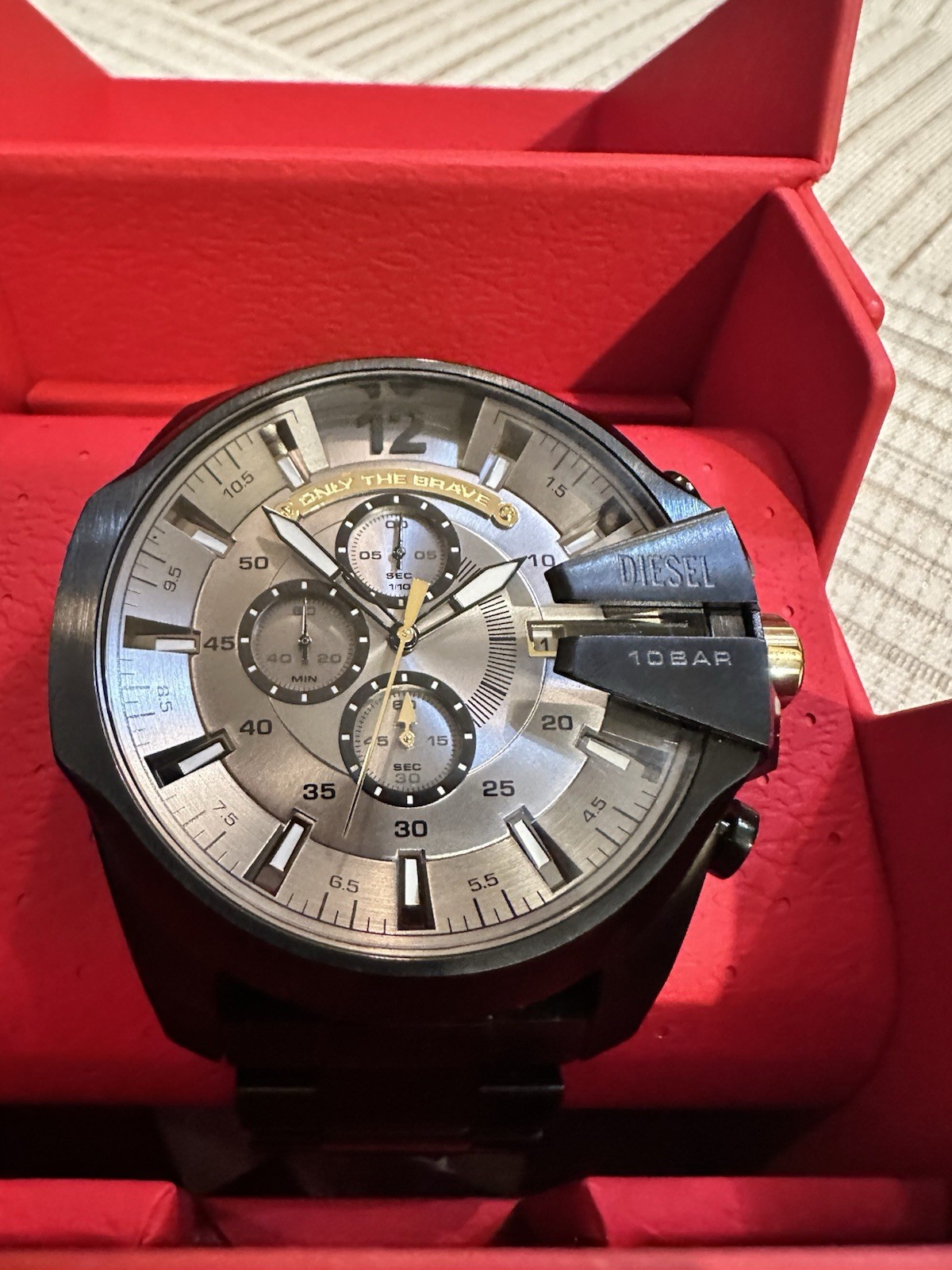 DIESEL DZ4479 MEGA CHIEF BLACK STAINLESS STEEL CHRONOGRAPH WATCH.