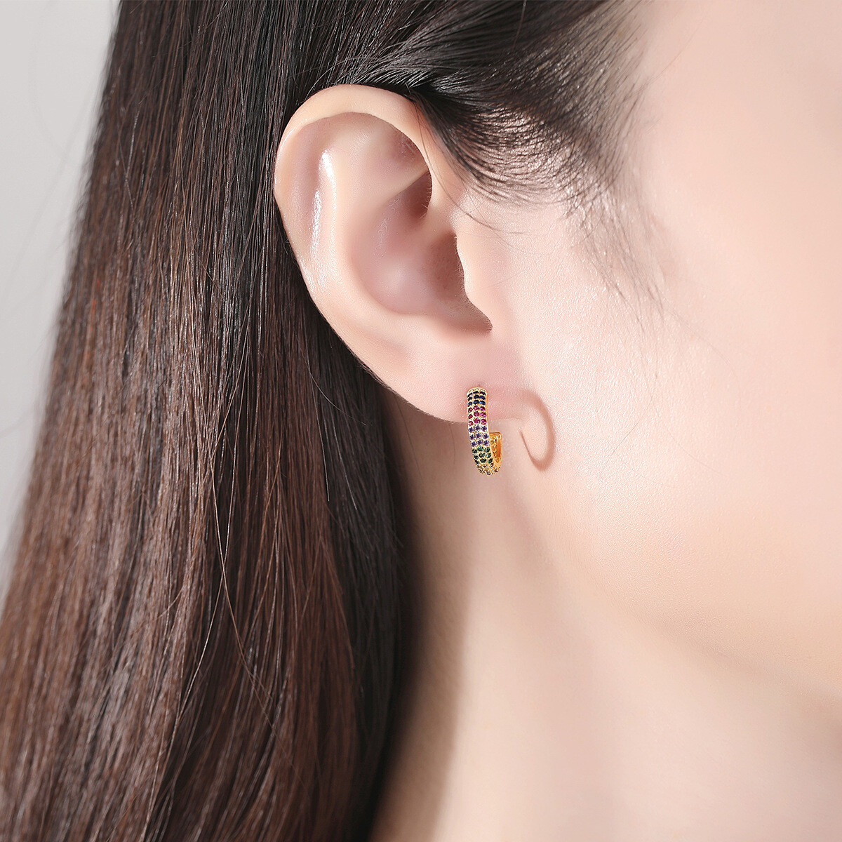 Colorful Zircon Fashion Temperament Commuter Gold Plated Women’s Earrings
