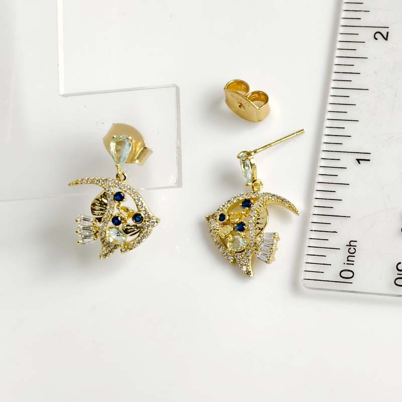 New 25mm Jcrew CZ Fish Drop Earrings Lovely Women Party Vacation Jewelry Gift