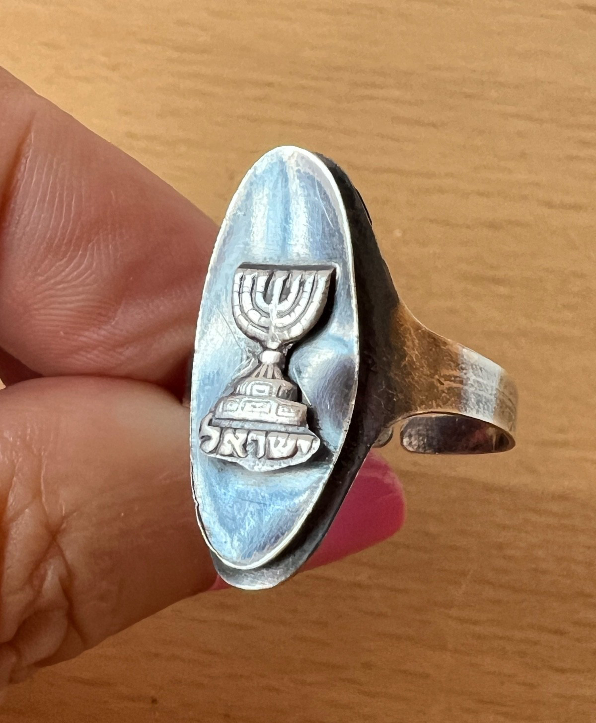 VINTAGE OXIDIZED 925 STERLING SILVER MENORAH ISRAEL RING ADJUSTABLE SIZE RARE