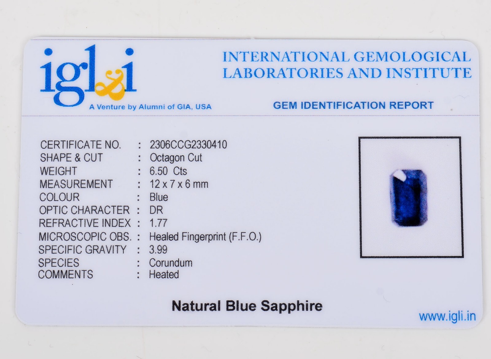 IGL&I Certified 6.50 Cts Natural Ceylon Blue Sapphire Octagon Cut Gems For Ring