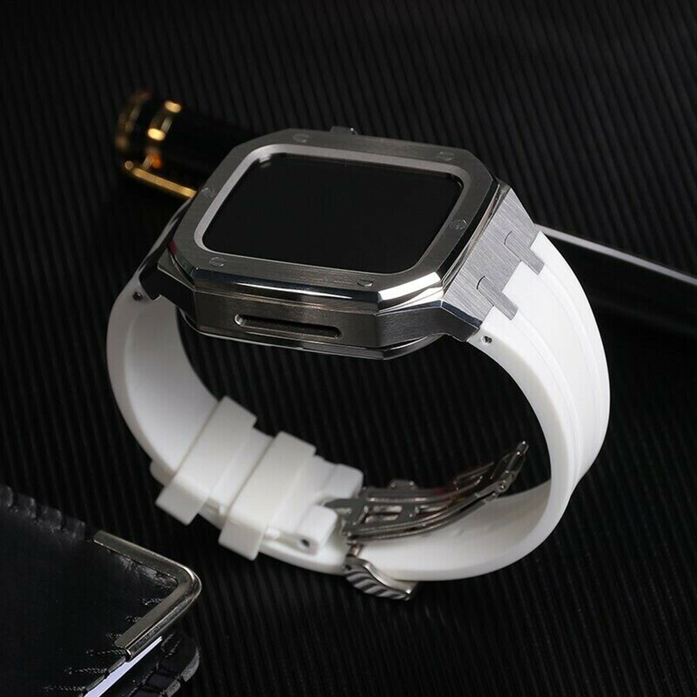 For Apple Watch 42/44/45mm Royal Oak Mod Kit Stainless Steel Case + Rubber Bands