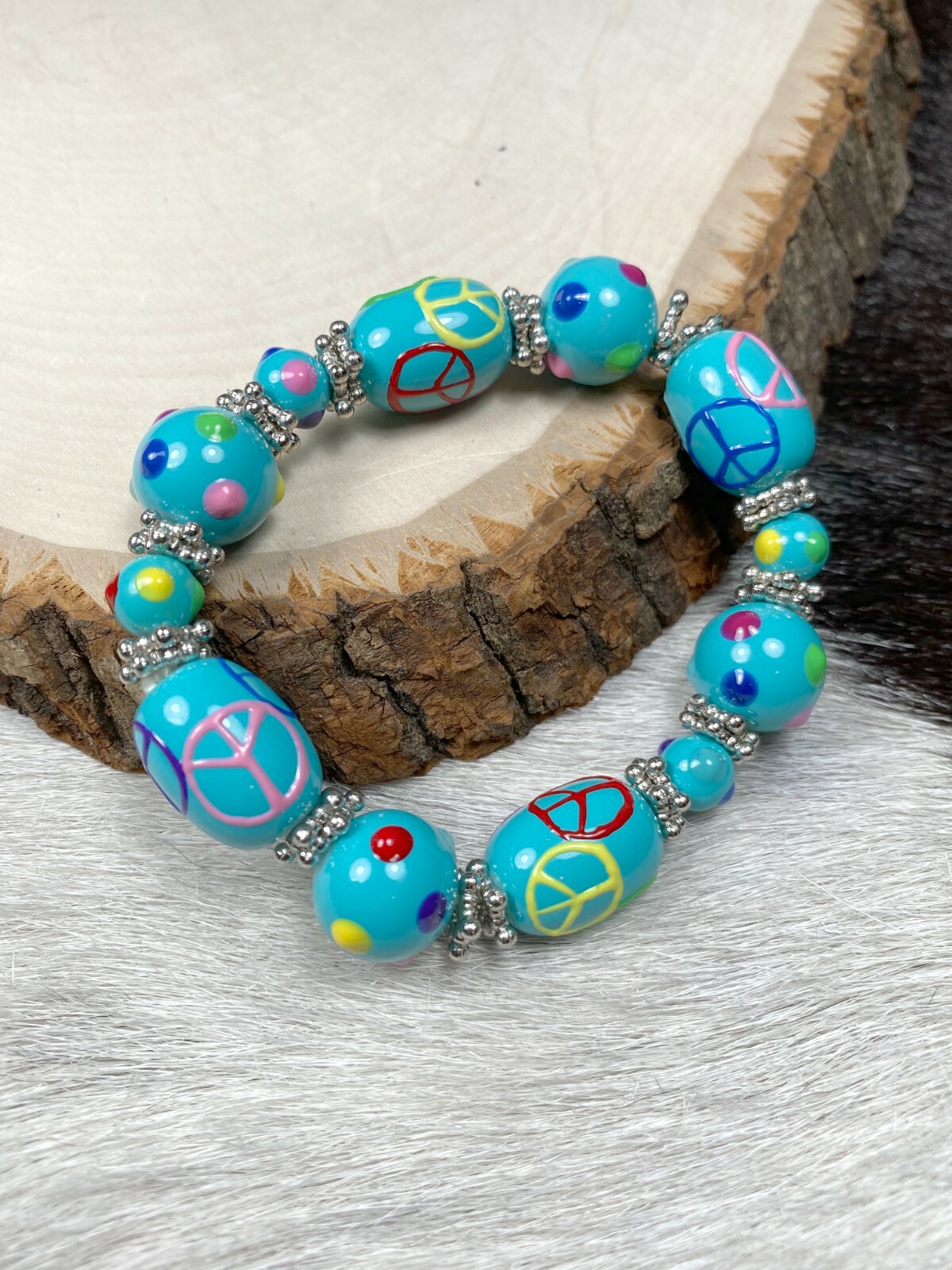 Peace Jewelry Wholesale Lot 6 Glass Beaded Stretch Bracelet Colorful Peace