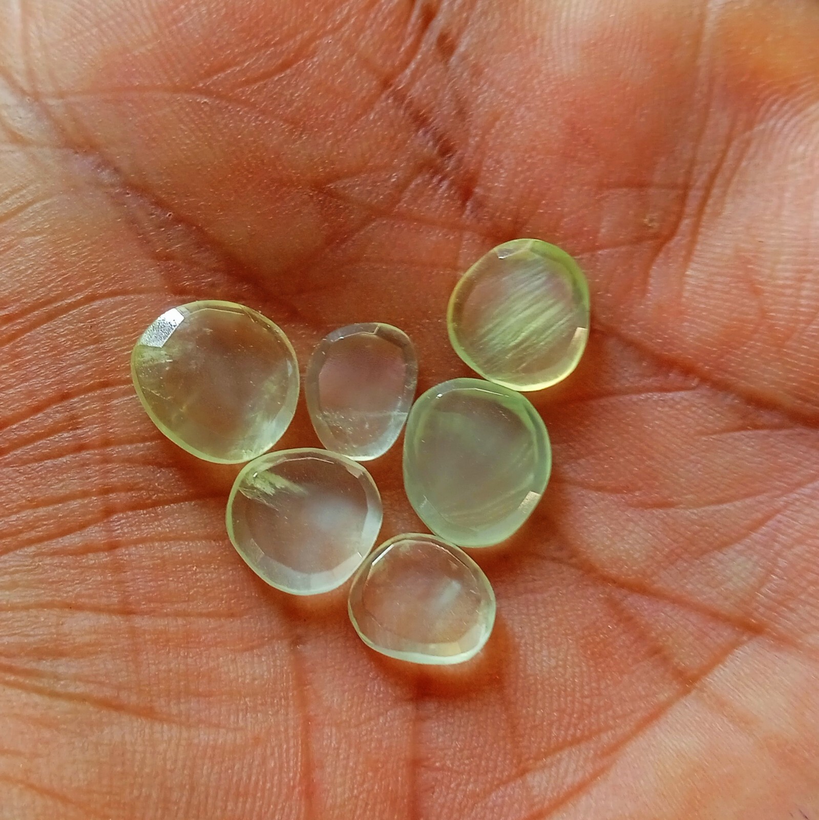 15 Carat Natural Mint Green Color Prehnite Flat Cut Both Side 6 Piece Lot