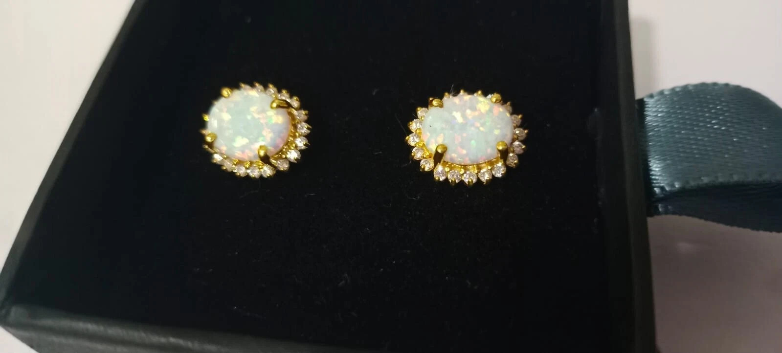 2.20Ct Oval Cut Simulated Fire Opal Halo Stud Earrings 14k Yellow Gold Plated