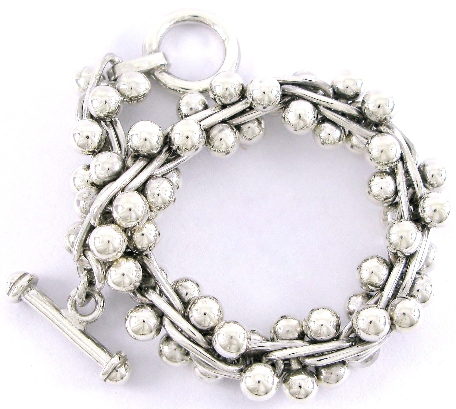 Silpada B0523 Sterling Silver 925 Beaded DNA Helix Toggle Bracelet 74.9G