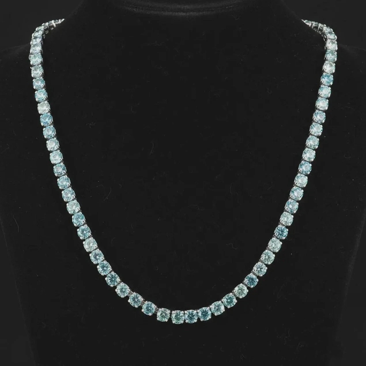 RARE 50 + Carat, 5mm, 18 inches Blue Diamond Tennis Necklace, Wedding Gift,
