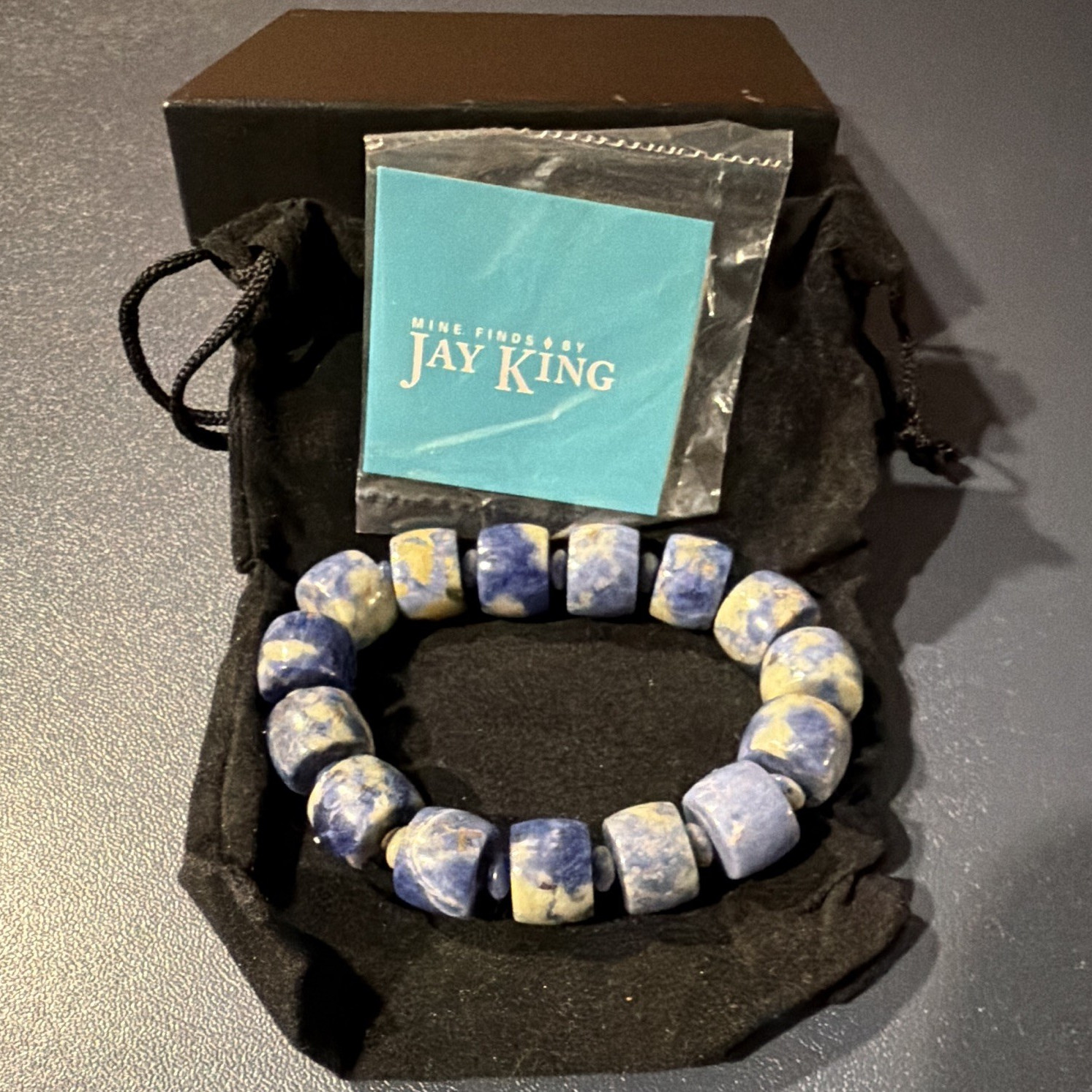 Mine Finds by Jay King Sodalite Blue Beige Stone Beaded Stretch Bracelet