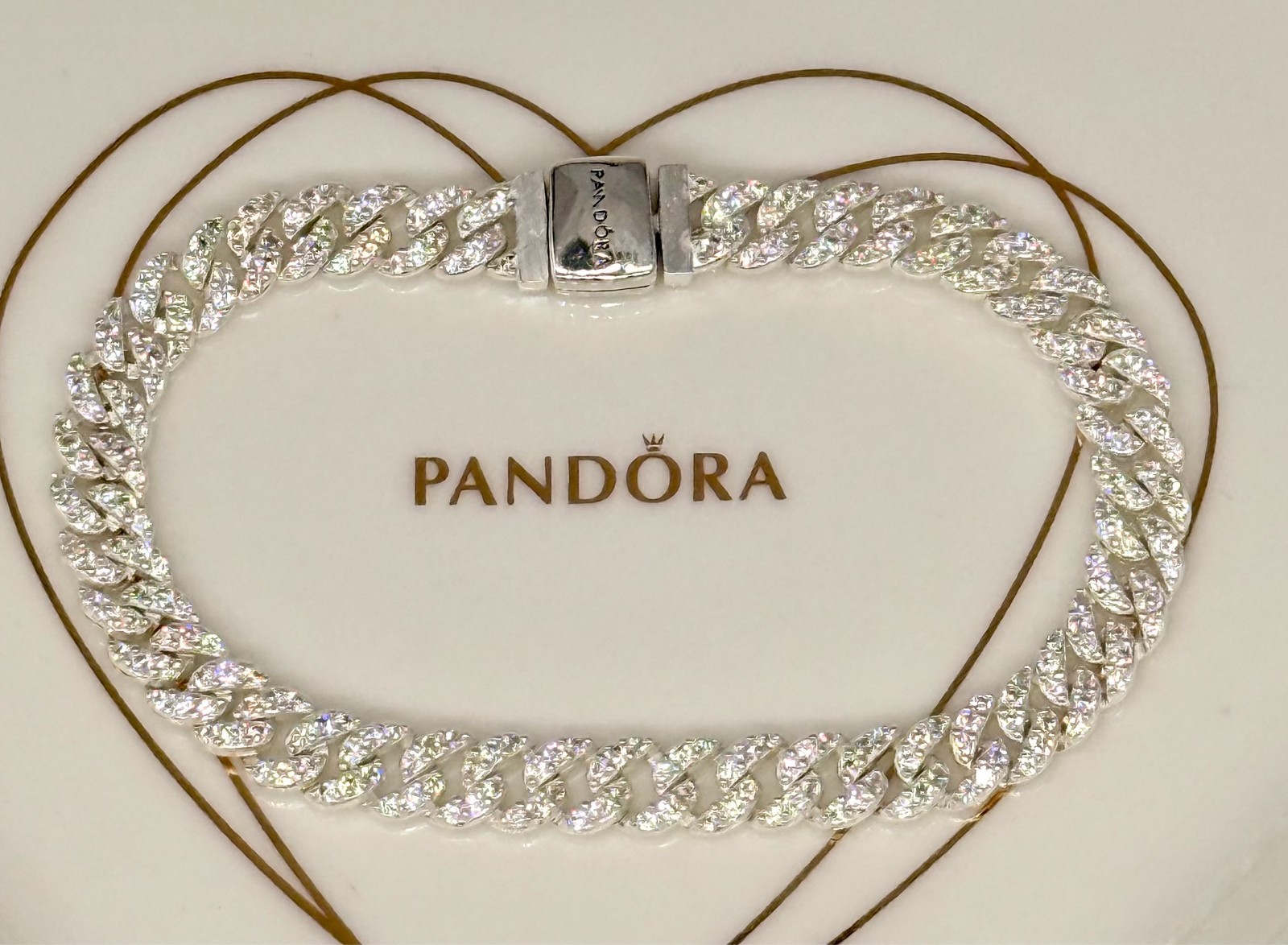 New Genuine Pandora Timeless Pavé Cuban Chain Bracelet 593008C01 Various Sizes