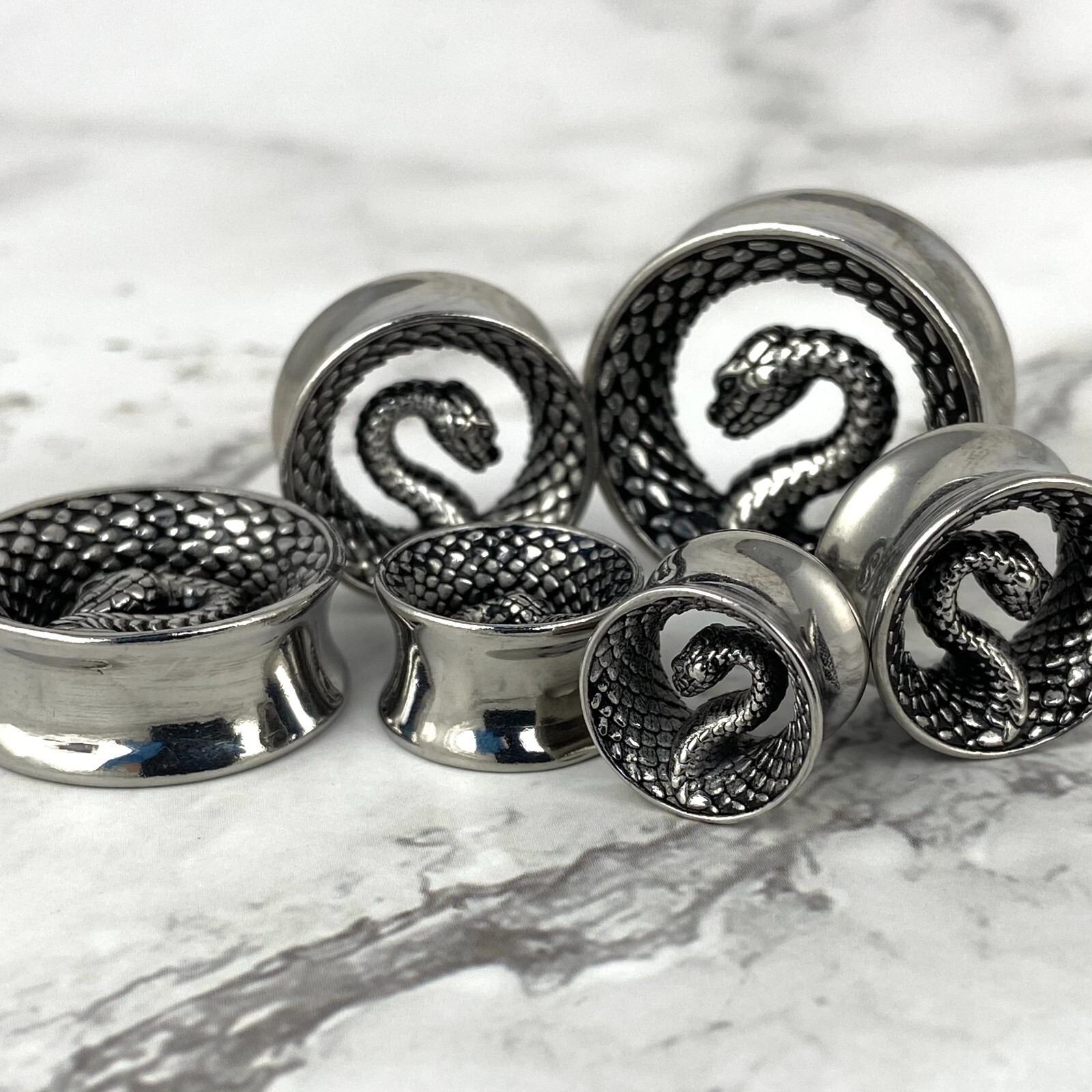 Pair of 316L Steel Snake Double Flare Tunnels (PS-292, STEEL) gauges plugs