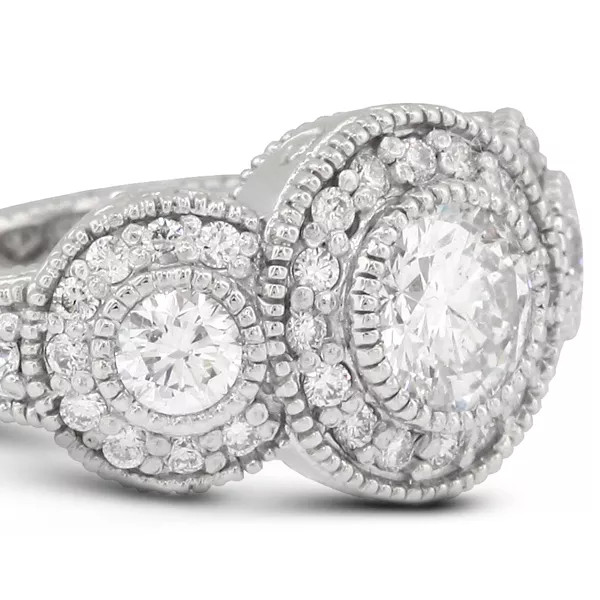 3-Stone Engagement Ring 14K Gold Vintage 2.14 CT Round Lab-Grown Diamond F VS1