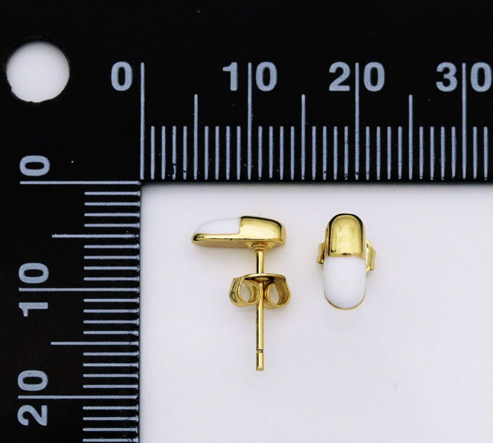 CZ White Enamel Pill Stud Earrings, Sku#Y720