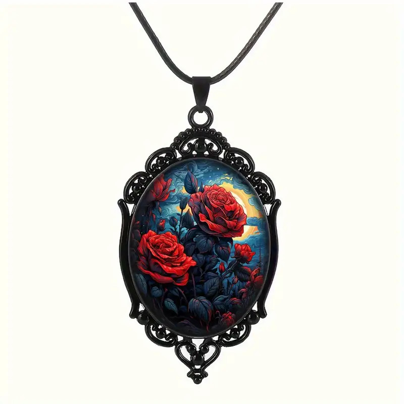 Flower Rose Gothic Pendant Jewelry Love Vintage Black Necklace E