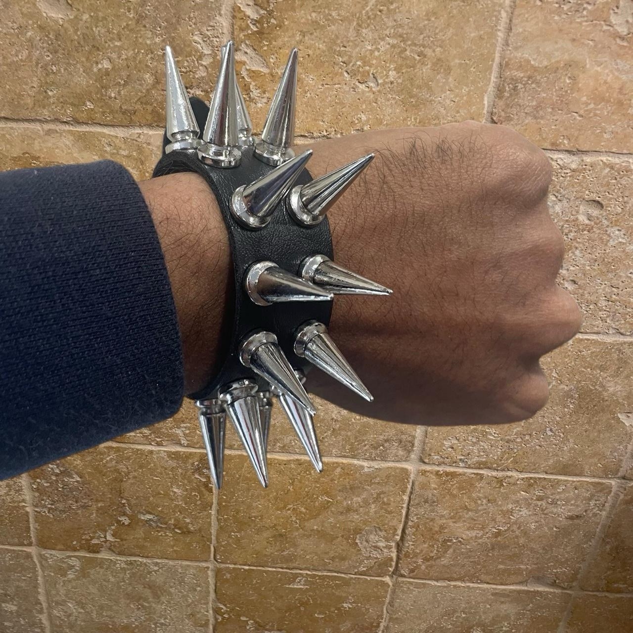 Extra Spiked Black and silver Pu leather punk goth bracelet emo brand new