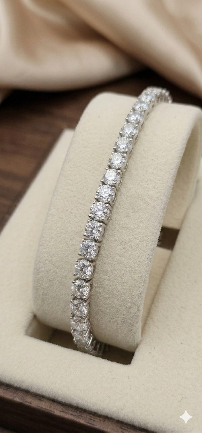 Tennis Bracelet Moissanite 9.00 CTW 8″ Solid Sterling Silver with double prongs