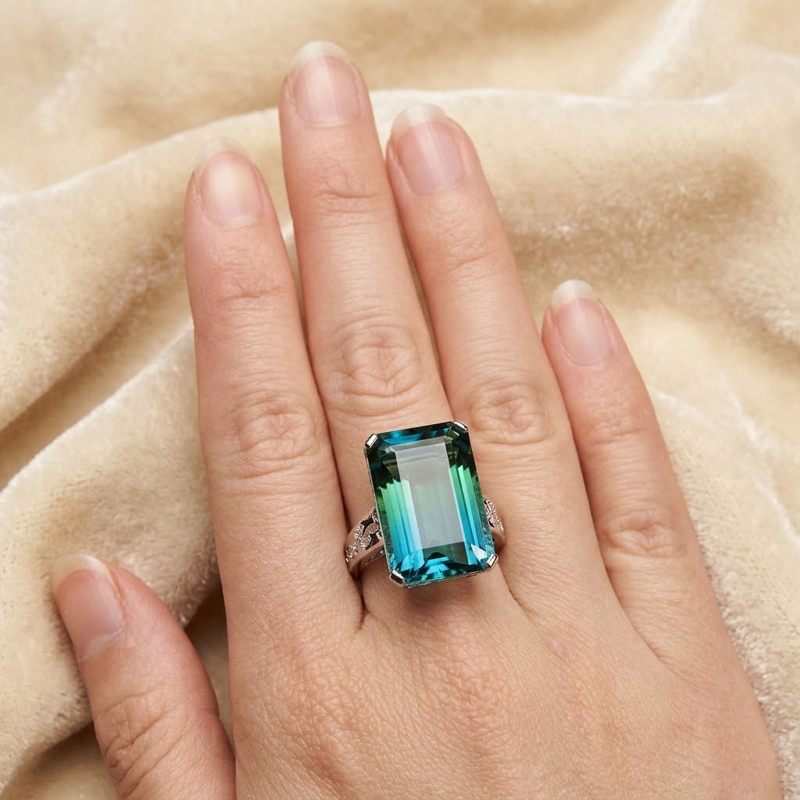 Estate Bi Color Blue Green Tourmaline 18.10Ct 925 Sterling Silver Handmade Rings